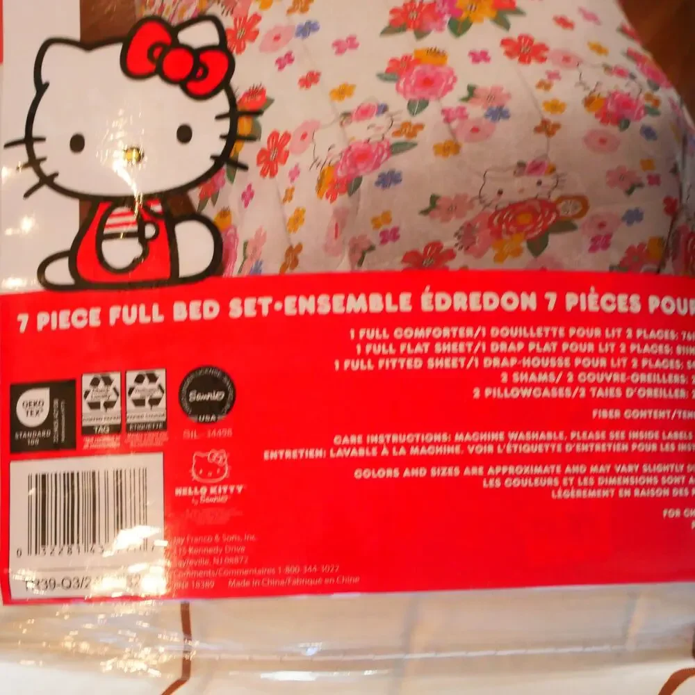 NEW Jay Franco Hello Kitty Floral Full Double Comforter Set 7 Piece Bedding Set